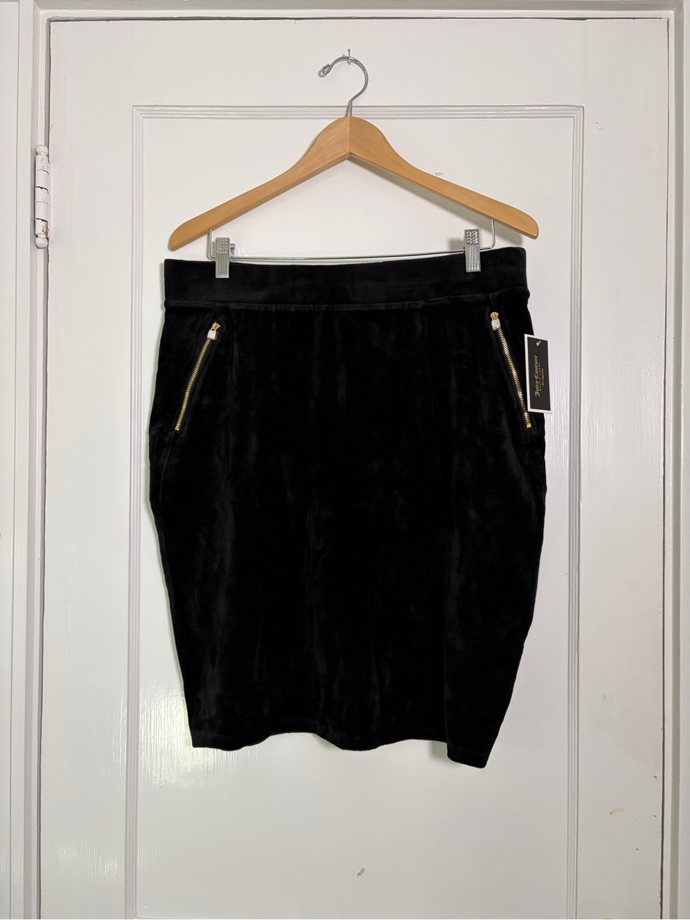 NWT Juicy Couture Black Label Stretch Velour Pencil Skirt Black XL